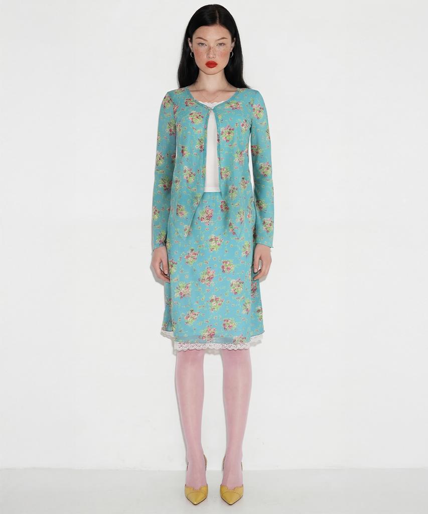 Cecese Rose Pointed Lace Hem Skirt Mint