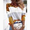 Color Matching Leopard Print Round Neck Casual Sweater Autumn and Winter Women's Knitwear Women's Pullover Long-sleeved Bottoming Shirt