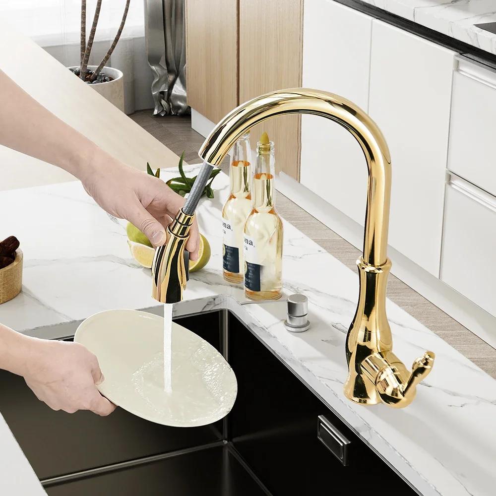 Kitchen Faucet Silver Single Handle Pull Out Design Single Hole Swivel 360 Degree Water Mixing Tap Mixer for Home Use