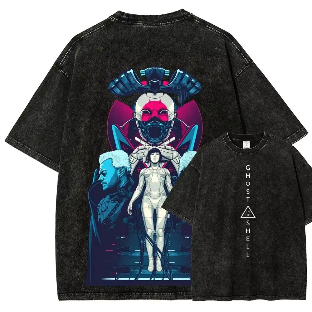 Ghost in The Shell Motoko Kusanagi T Shirt Men Women Polyester Graphic Printed Short Sleeve Round Neck Washed Punk Streetwear Tee