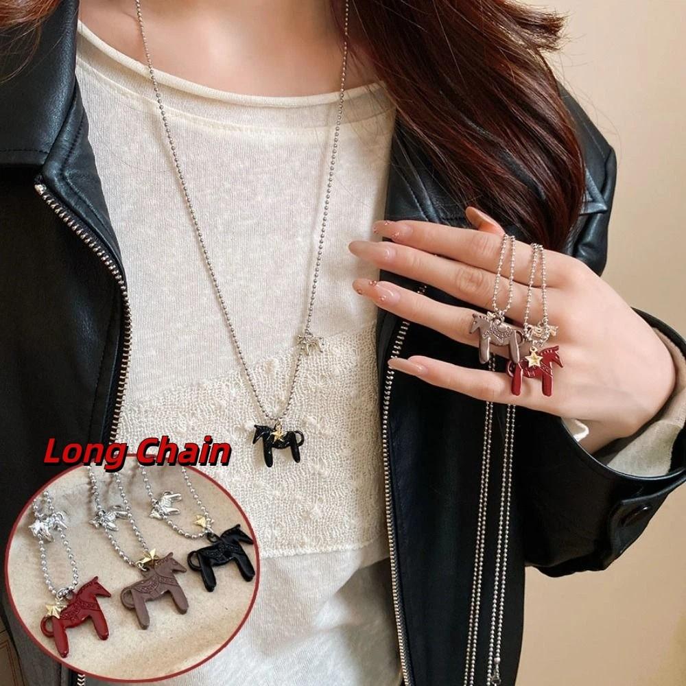 Zinc Zinc Alloy Horse Pendant Necklaces Funny Zodiac Animal Necklaces Beads Chain Chokers for Women