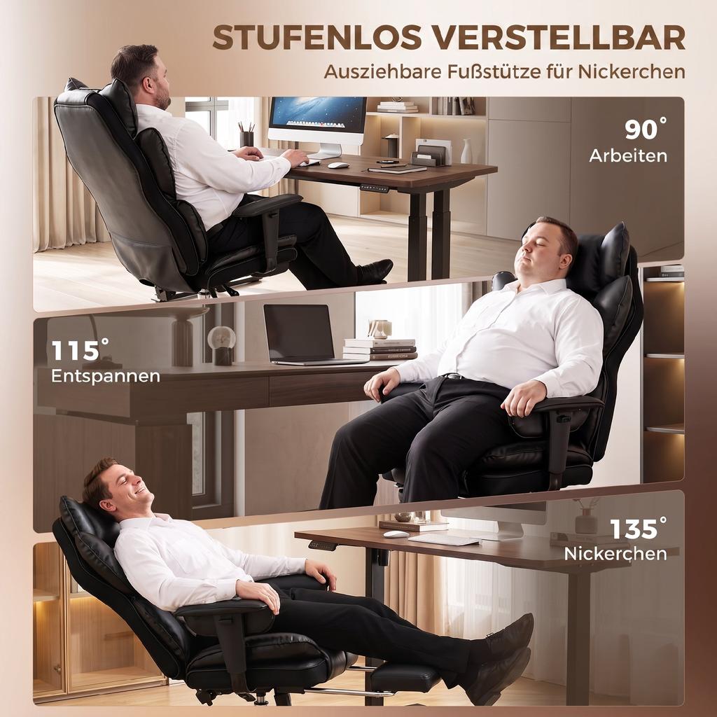 Chef Chair Made Of Artificial Leather Up To 180 Kg Large Office Chair With Pocket Spring Core And Reclining Function Black