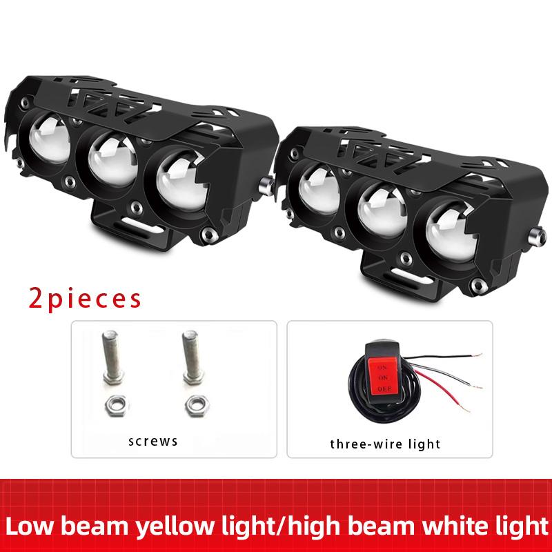 Светодиодная фара с 3 линзами для мотоциклов, рабочий прожектор дальнего/ближнего света, прожектор для мотоцикла, противотуманная фара для вождения, внешние фары для скутеров
