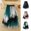 Женская юбка из тюля с высокой талией, плиссированная юбка, асимметричная женская юбка, контрастный цвет, неровный подол, юбка