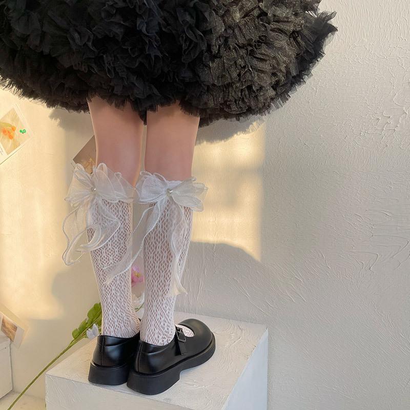 Корейские модные носки принцессы в стиле Лолиты, детские кружевные носки с рюшами, высококачественные носки с бантом и средней трубкой для девочек, детские носки, леггинсы