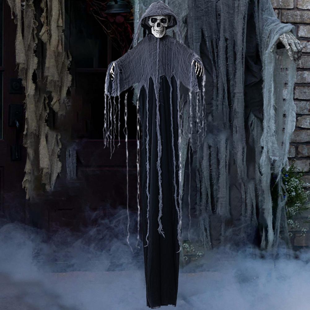 Spooky Ghost Prop with Robe Spooky Led Light Hanging Ghost Skull Ornaments for Halloween Party Decor Haunted House for Indoor