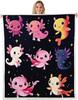 Cute Pink Axolotl Blanket Soft Fleece Throw Cherry Blossom Design Fantasy Art Kids Room Decor