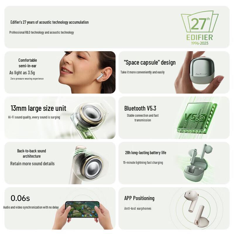 EDIFIER Zero X True Wireless Semi-in-ear Bluetooth Earbuds