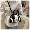 Women's Faux Leather Color Block Stripe Shoulder Bag Summer New Semi Circle Clutch Handbag Trendy Bowler Purse