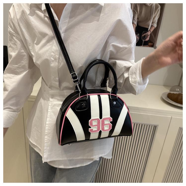 Women's Faux Leather Color Block Stripe Shoulder Bag Summer New Semi Circle Clutch Handbag Trendy Bowler Purse