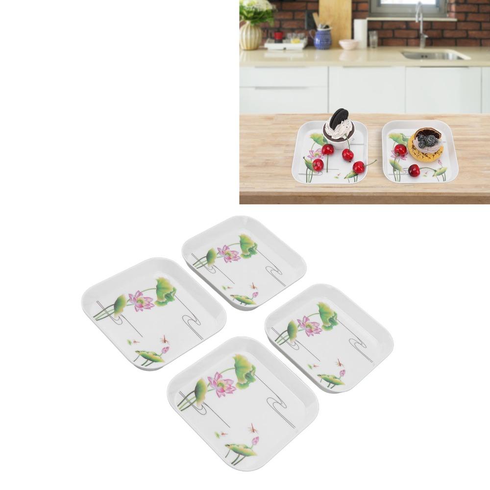 4Pcs Raised Anti-spill Edge Snack Plate Food Grade Melamine Snack Platter Food Dish Dining Table