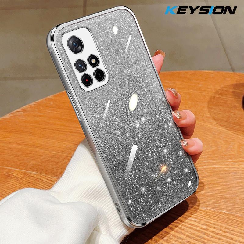 KEYSION Роскошный чехол-бампер с покрытием и блестками для Redmi Note 11 Pro 11S 5G 11 Pro+ 5G, прозрачный, из мягкого ТПУ, противоударный