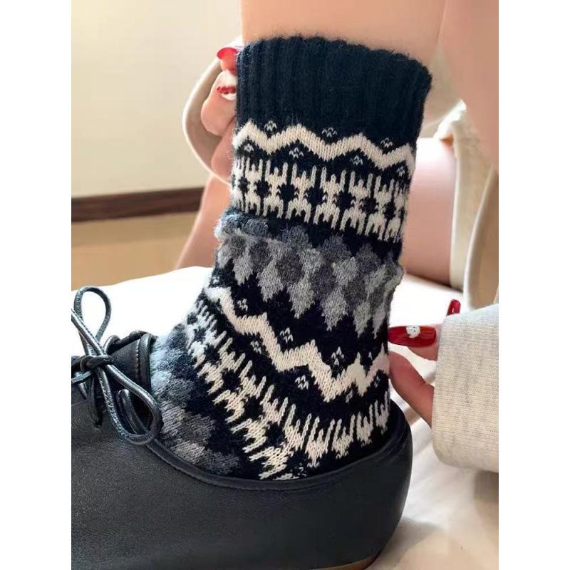 Скандинавские шерстяные носки Fair Isle - Теплые, Ретро-этнические, Очень толстые, Длинные, Зимний стиль