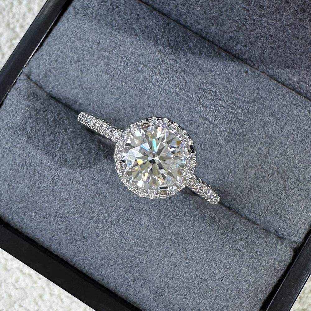 Vinregem Элегантное кольцо из стерлингового серебра 925 пробы 3EX VVS1 D, цвет круглой огранки, 6,5 мм, 1 карат, настоящее кольцо с бриллиантами из муассанита для женщин, свадебная вечеринка, ювелирные изделия, подарки