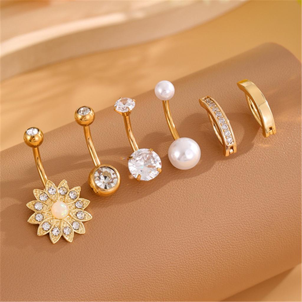 6Pcs Belly Button Ring Surgical Steel Hypoallergenic Belly Rings CZ Clicker Belly Button Piercings Kit for Women Dainty Navel Piercings Pack