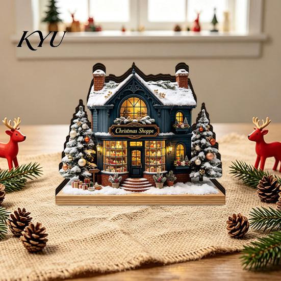 Seasonal Party Supplies Christmas Glowing House Ornament, LED Wooden Tabletop Decor for DIY Craft Ornaments Holiday Village Display, Light Up Festive