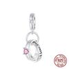 Copper Double Ring Dangle Charm Pink Zircon Pendant Fit Original Bracelet Women Jewelry Diy Valentine’S Day Gift