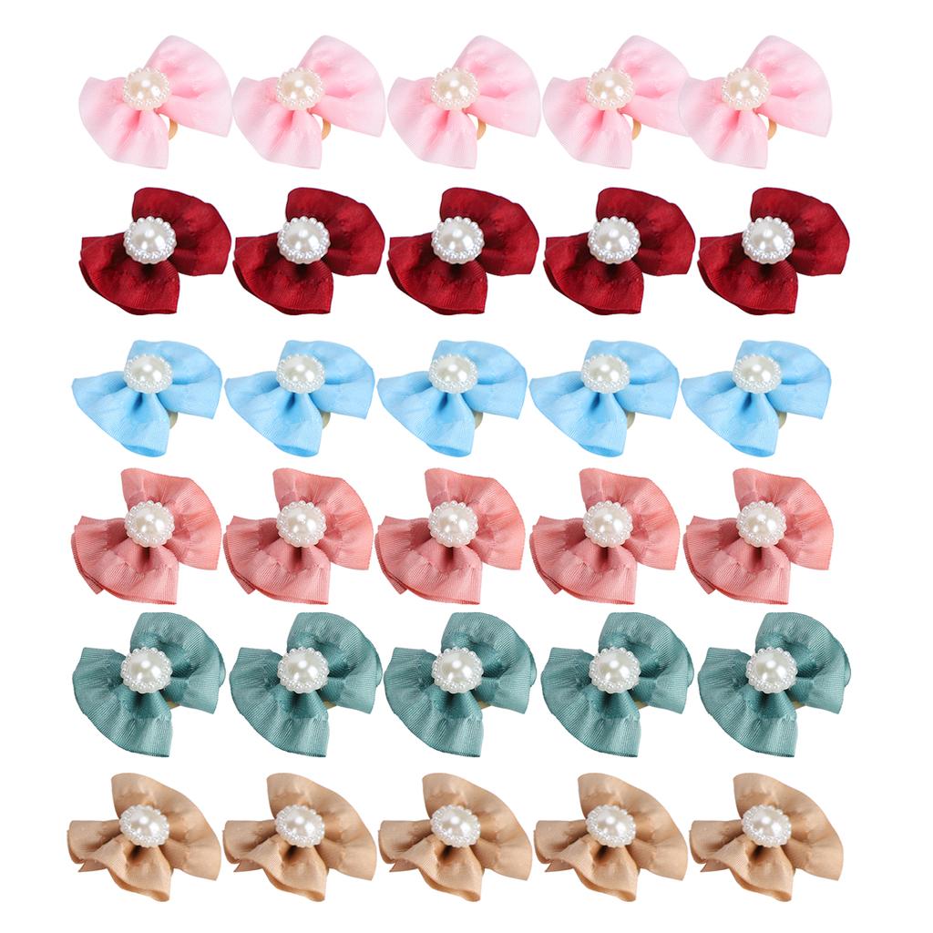 30Pcs Cute Pet Dog Hair Bows Grooming Bows Lovely Bowknot with Rubber Bands for Pet