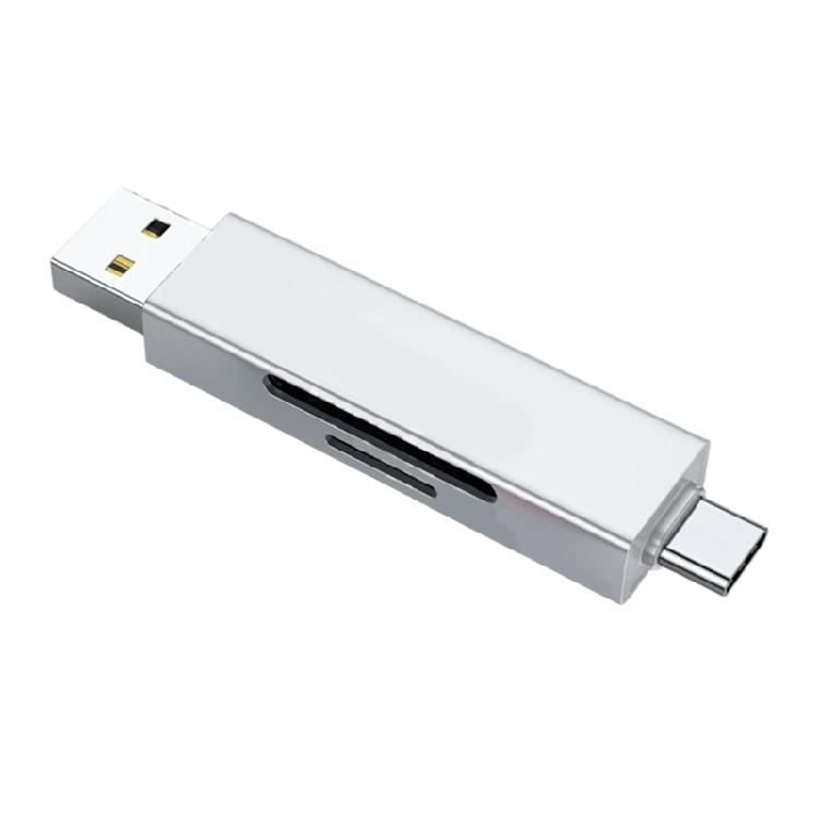 Многофункциональный алюминиевый кард-ридер для карт TF, USB Type A/C, двойной слот, не требует драйверов, для командировок, для обмена документами
