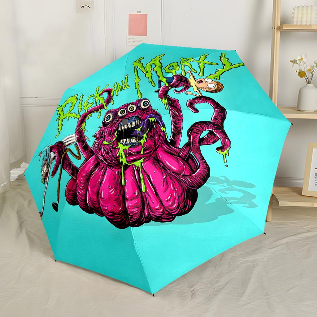 Rick And Morty Adventure Automatic Umbrella with 8-Rib Durable Plastic & Iron for Women/Men Fashion Lovers Perfect Gift for Women/Men
