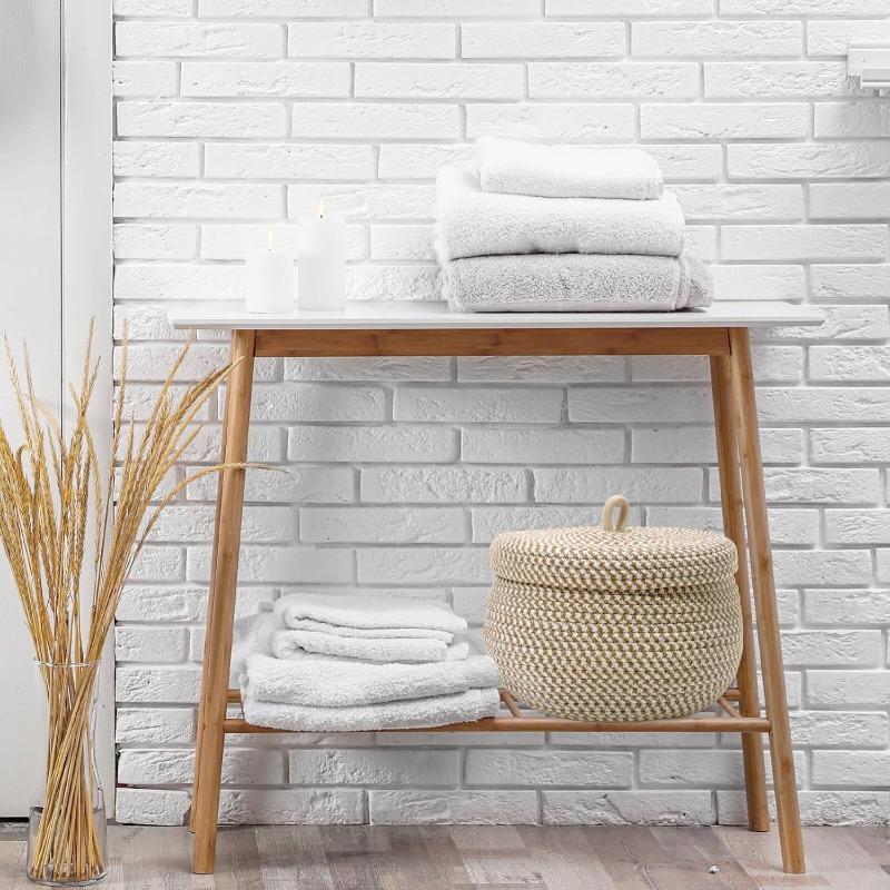 6.6 Quarts Woven Cotton Rope Basket with Lid, 1.6 Gal Small Round Decorative Storage Organizier Bin Box for Nursery, Living Room, Blanket, Home Decor