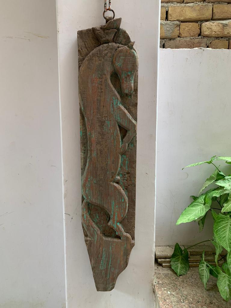 Rustic Wood Carved Horse Wall Plaque: Antique Indian Panel