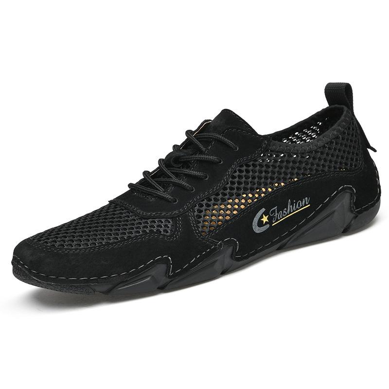 Летние кожаные мужские повседневные кроссовки большого размера, сшитая кожа, сетчатая обувь, мужская обувь «Осьминог»