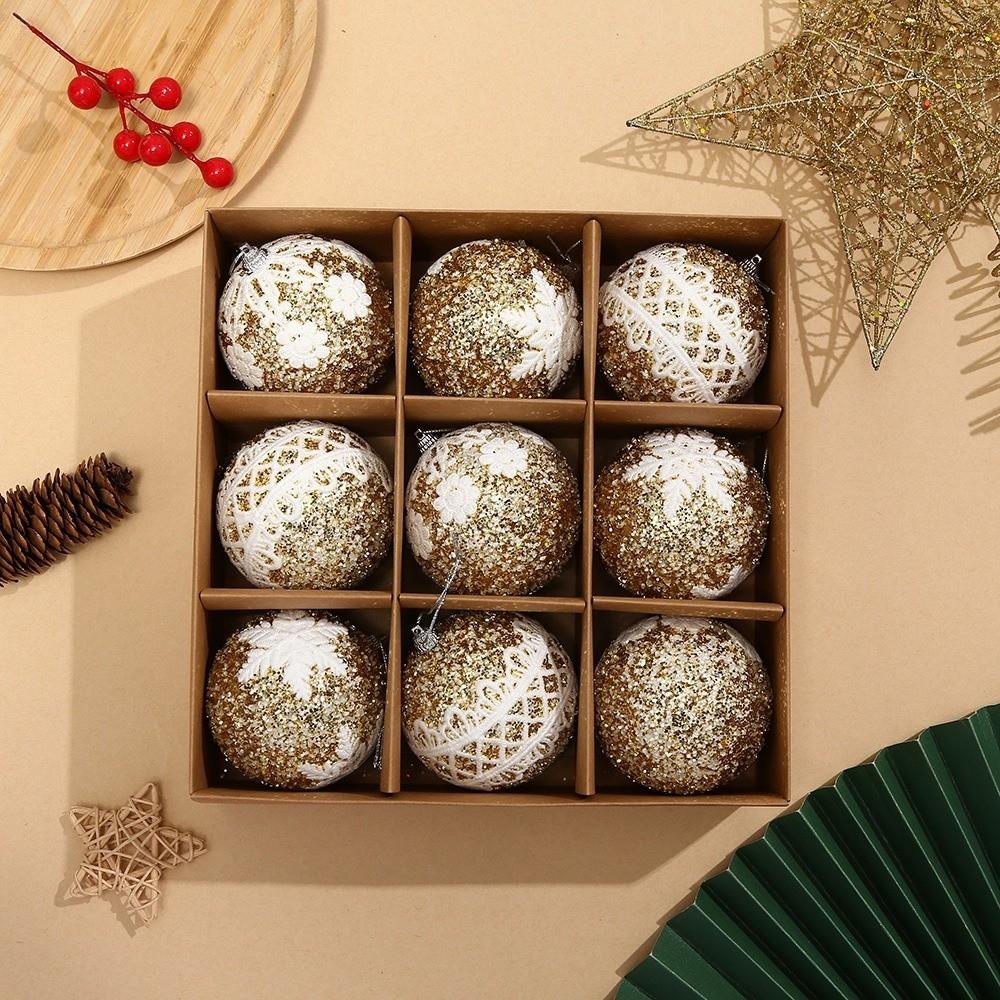 9PCS Glitter Christmas Ball Ornaments Lightweight Traditional Xmas Hanging Balls Reusable Snowflake Pattern