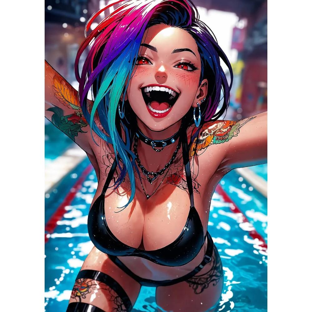 Fashion Sexy Girl in Pool Posters Anime Cartoon Japanese Style Prints Canvas Painting Wall Art Pictures Home Living Room Decor