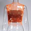 Leqoel Sexy Mesh Out Backless Tank Hollow Summer Rhinestones Tops New Fashion Party See Through Fishnet Crop  for Women