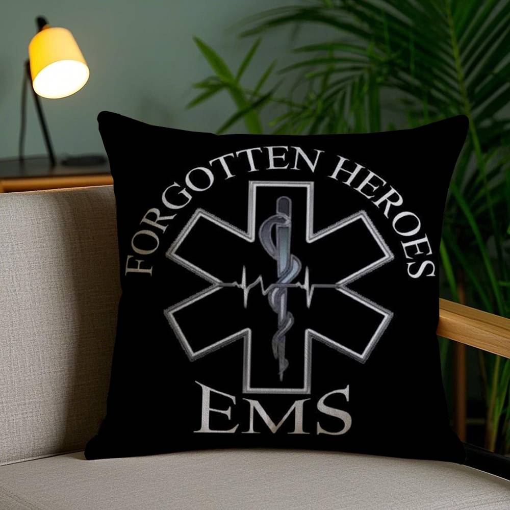E-EMT EMS Ambulance Pillow Case Sofa Short Plush Double-sided HD Printing Room Home Office Gift Cushion Cover