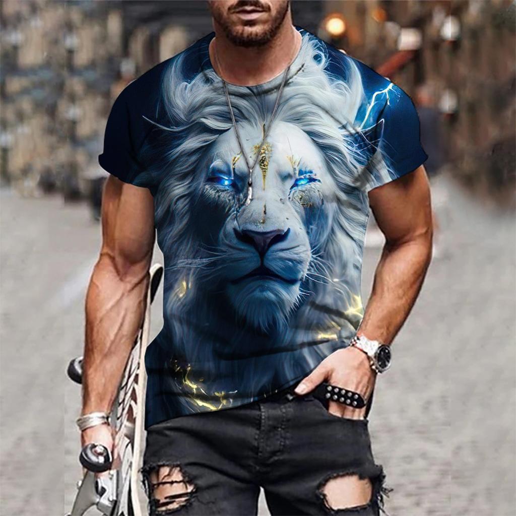Mens 3D Tiger Print Short Sleeve Crew Neck T-Shirt Breathable Medium Stretch Casual Fashion Tee for OutdoorParty Weekend Wear