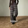 Women's Fleece-Lined Retro Plaid Wide-Leg Casual Pants