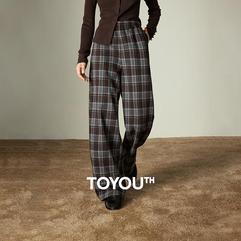 Women's Fleece-Lined Retro Plaid Wide-Leg Casual Pants