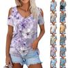 Women's Summer Fashion Casual Floral Print Off-the-shoulder V-neck Short-sleeved T-shirt Top