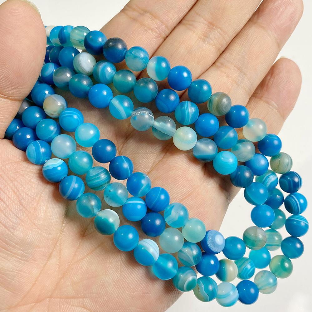 6 8 10 MM Matte Natural Stone Beads Polished Blue Stripes Agates Stone Beads Diy Spacer loose Beads for Jewelry Making bracelet