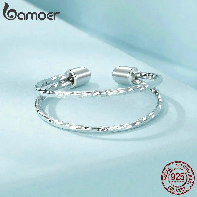 Многослойное кольцо BAMOER из стерлингового серебра 925 пробы для женщин, открытое регулируемое широкое кольцо для девочек-подростков, модные украшения