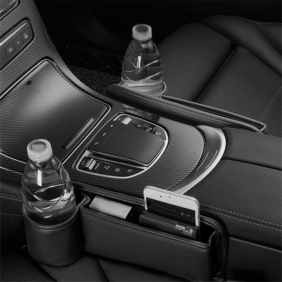 Black PU Leather Left Car Seat Gap Catcher Crevice Filler Storage Box Organizer