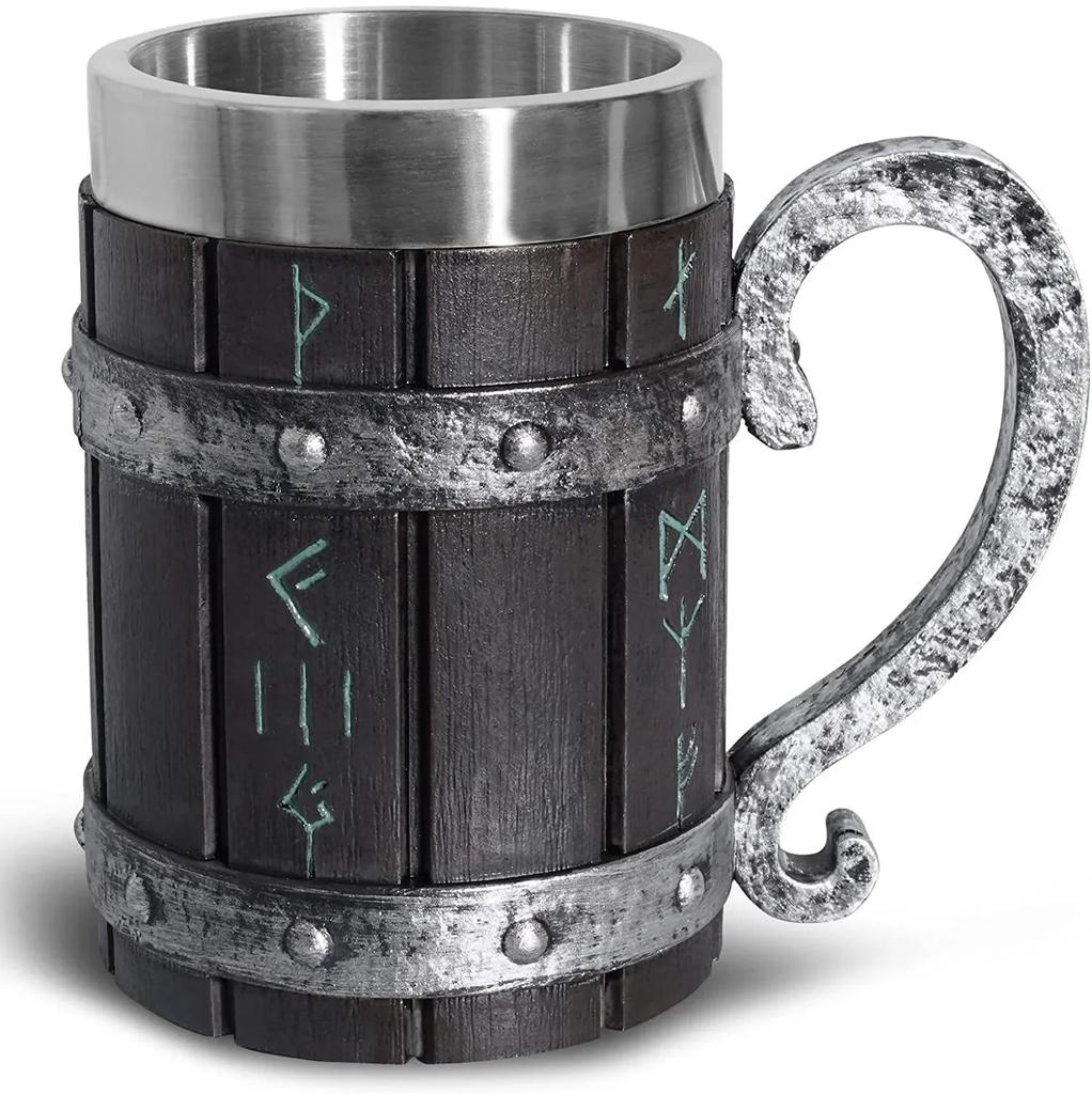 Винтажная дубовая бочка Viking, пивная кружка с вкладышем из нержавеющей стали, кофейная чашка, чайная кружка, большая вместительная кружка, подарок для паба-бара