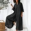 Casual Jumpsuit Breathable Cotton Linen Button Closure Female Wide Legs Pants Long Romper Adults Jumpsuit Streetwear