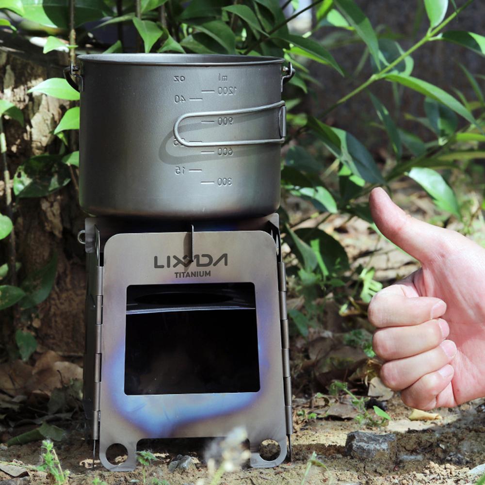Lixada Портативная походная титановая плита, легкая складная дровяная печь, карманная уличная плита