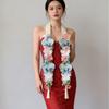 Silk Fabric Floral Shoulder Sash Satin Fabric Artificial Floral Garland  Birthday Party