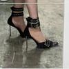 Женские босоножки на высоком каблуке с острыми металлическими носками, полые сексуальные босоножки, лето 2024, новые дизайнерские туфли-лодочки для вечеринок с открытым носком Zapatillas Mujer