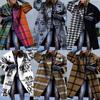 Europe And The United States Fall Women's Long-sleeved Lapel Coat Printed Tweed Long Coat