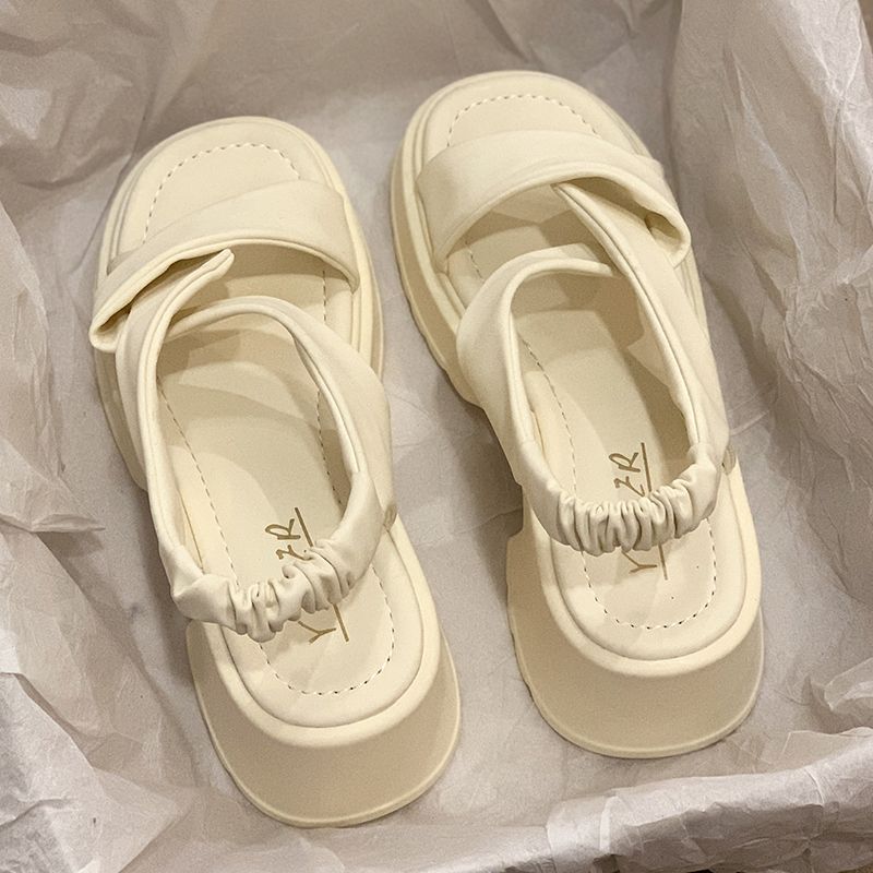 Сандалии женские толстые летние 2024 года с круглым носком и средним каблуком женские туфли на толстом каблуке бежевые блочные на каждый день