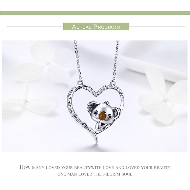 BAMOER, высококачественное настоящее серебро 925 пробы, ожерелья с подвеской в ​​виде милой коалы в форме сердца