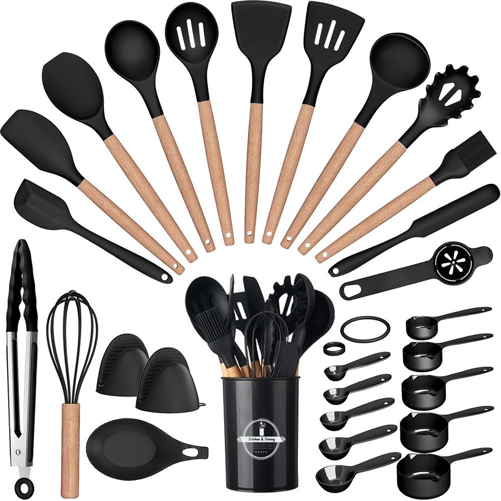 LMETJMA 28 Pcs Silicone Cooking Utensils Kitchen Utensil Set 446°F Heat Resistant Kitchen Gadgets Spatula Set With Holder JT263