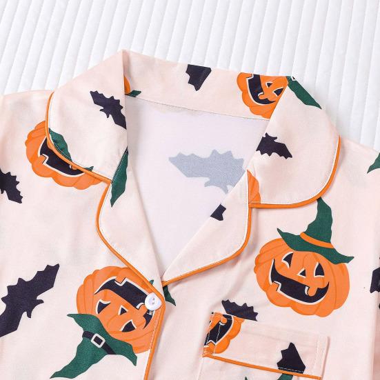 Womens Halloween Pajamas Set Button Down 2 Piece Pjs Shorts Set Pumpkin Print Short Sleeve Sleepwear Sets