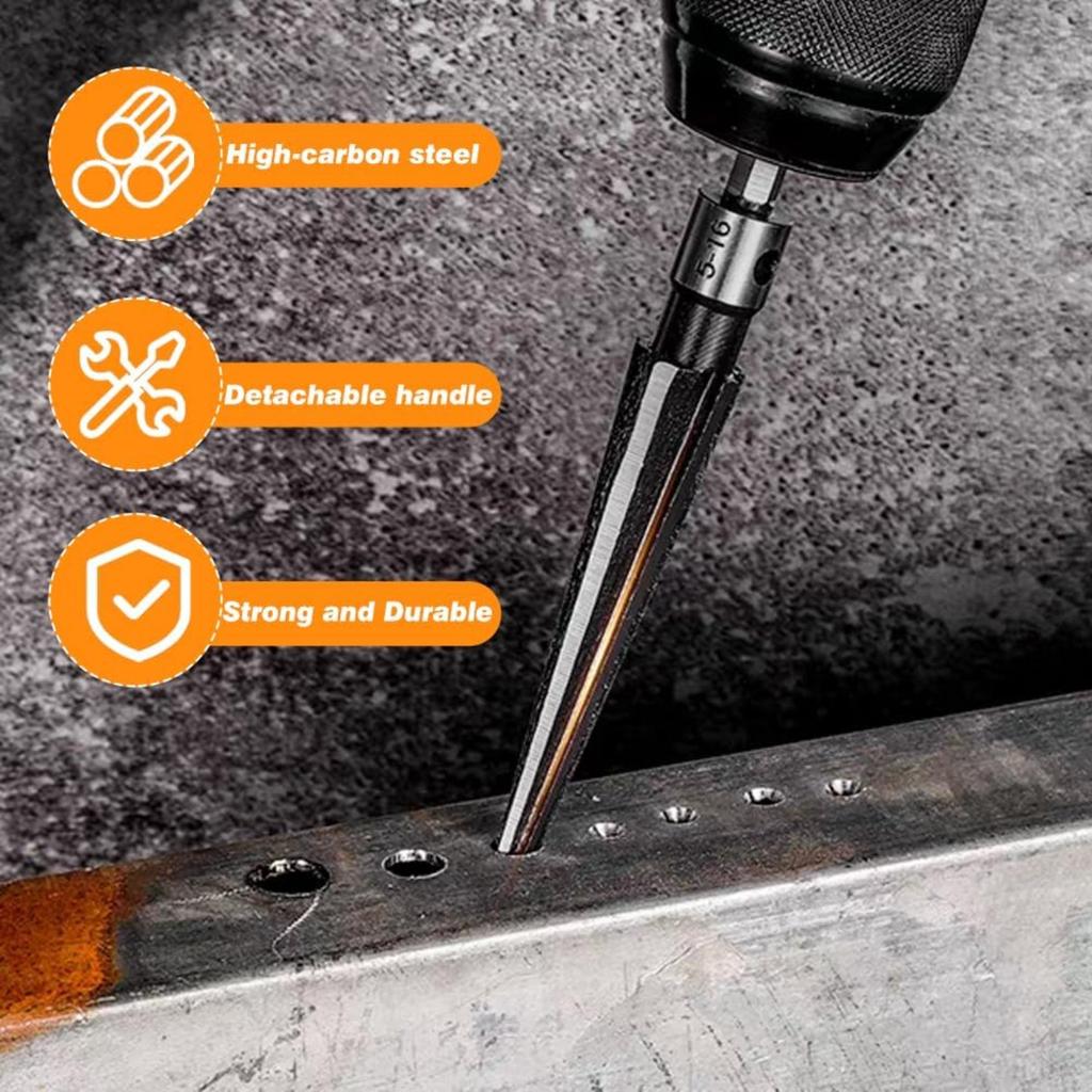 EMVANV 2Pcs Bridge Pin Hole Reamer, 3-13mm(1/8''-1/2'') & 5-16mm(½-5/8") T Handle Taper Reamer Set, 6 Fluted Chamfer Reaming Tool, Bridge Pin Hole