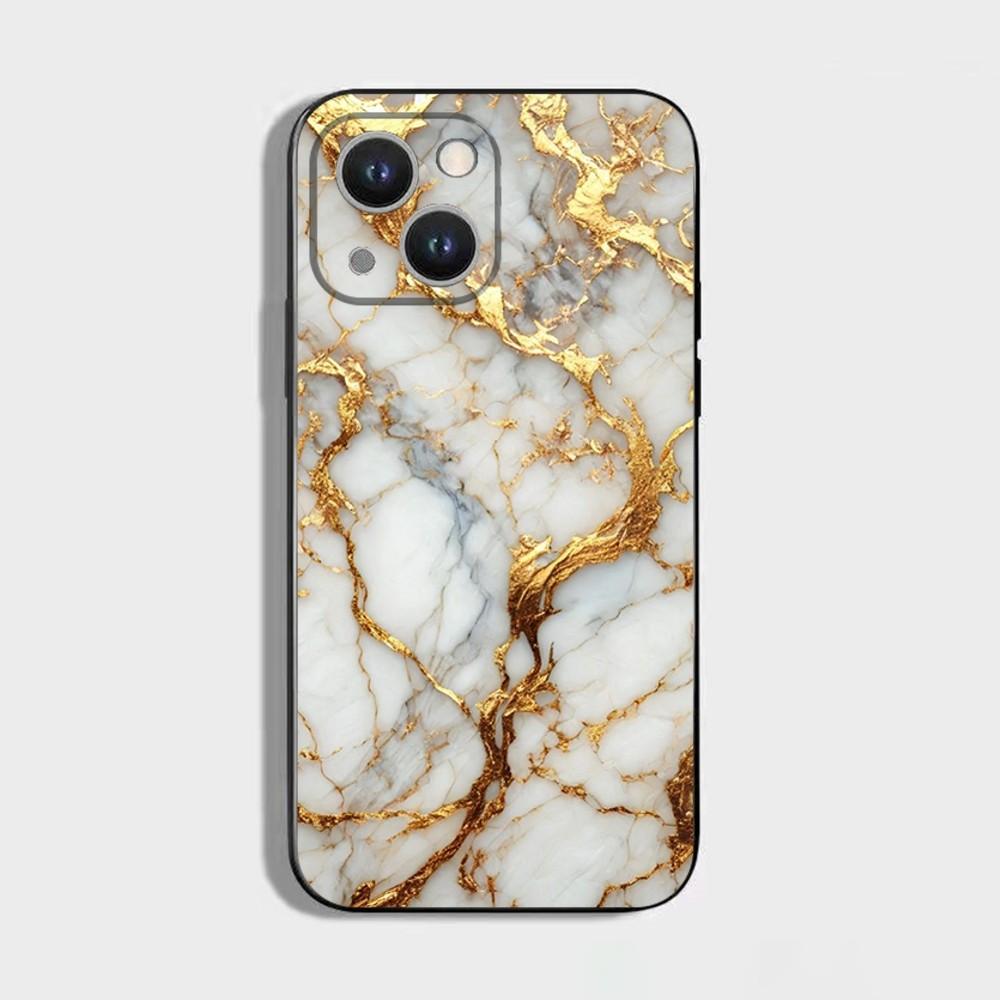 Черно-золотой мраморный узор Чехол для телефона Для iPhone 16 15 Plus 14 13 Pro Max 12 Mini 11 X XS XR 7 8 8Plus Черный Мягкий Чехол для телефона